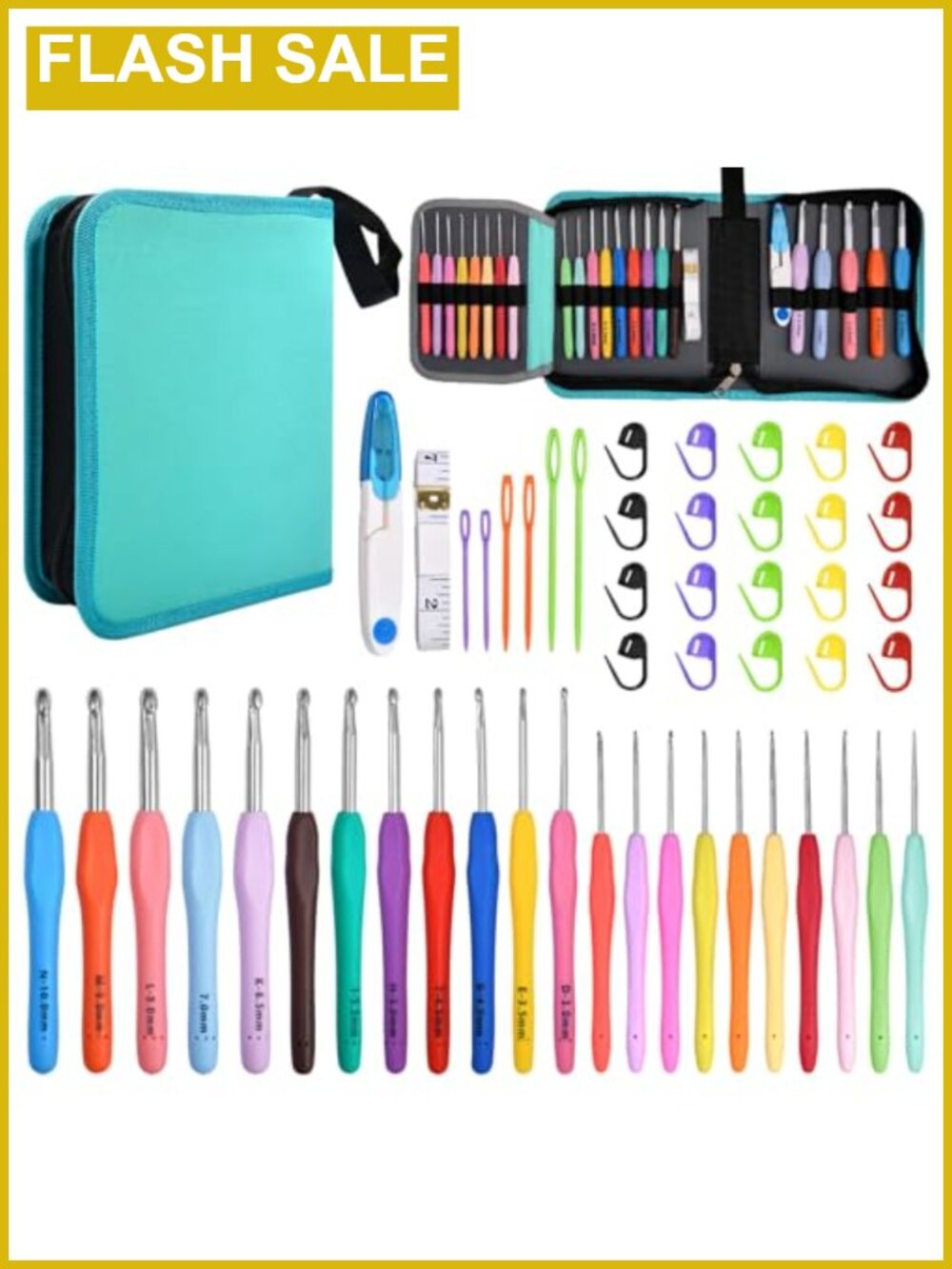 50pc Ergonomic Crochet Hook Kit Storage Case Metal Hooks DIY Knitting Tools